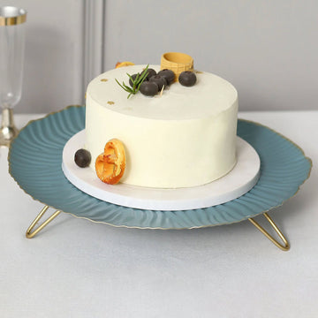 Dusty Blue Wavy Hairpin Leg Metal Serving Tray Dessert Display, Pedestal Wedding Cake Cupcake Stand Centerpiece 12"