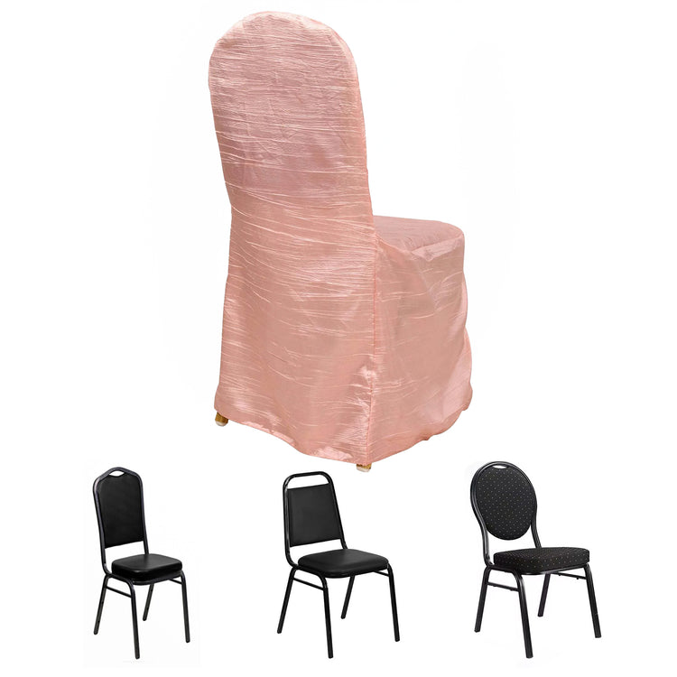 Dusty Rose Crinkle Crushed Taffeta Banquet Chair Cover, Reusable Wedding Chair Cover