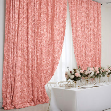 Dusty Rose Satin Rosette Divider Backdrop Curtain Panel, Photo Booth Event Drapes - 8ftx8ft