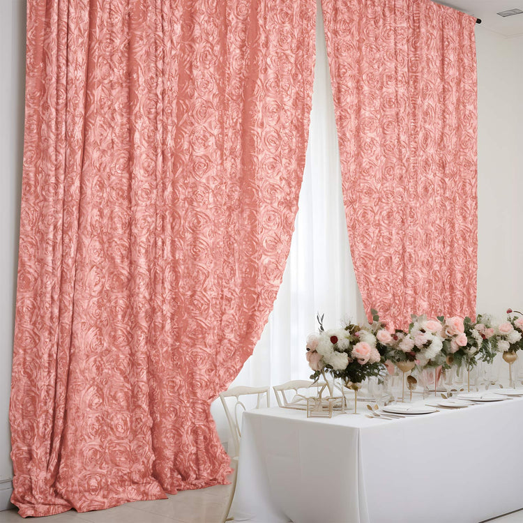 8ftx8ft Dusty Rose Satin Rosette Backdrop Window Curtain Panel