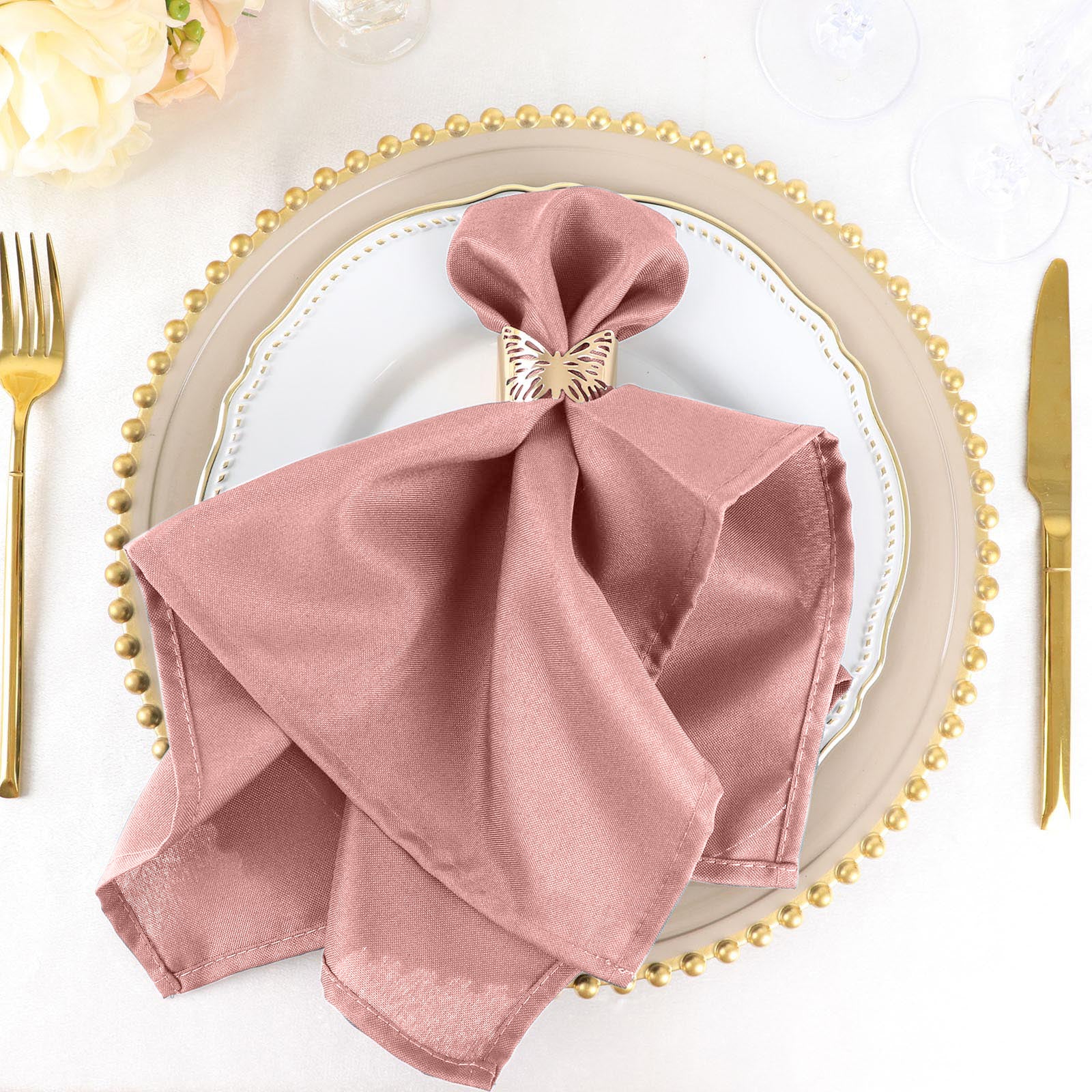 Efavormart Pack of 5 Premium 17 inch x 17 inch Washable Polyester Napkins Great for Wedding Party Restaurant Dinner Parties, Pink