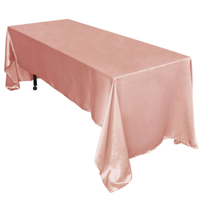 Pink satin tablecloth on a rectangular table