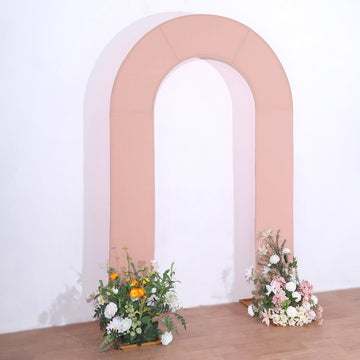 8ft Dusty Rose Spandex Fitted Open Arch Backdrop Cover, Double-Sided U-Shaped Wedding Arch Slipcover