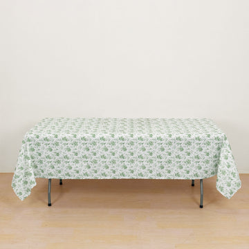 Dusty Sage Green Floral Rectangular Tablecloth