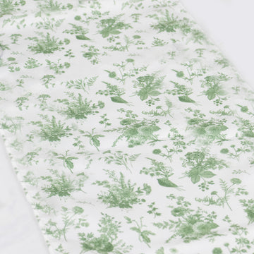 Durability Meets Style with Dusty Sage Green Floral Polyester Table Runner