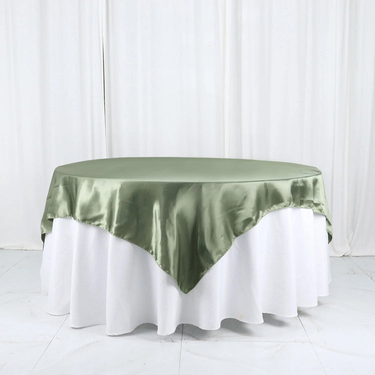 Eucalyptus Sage Green Seamless Satin Square Table Overlay 72 Inch X 72 Inch 