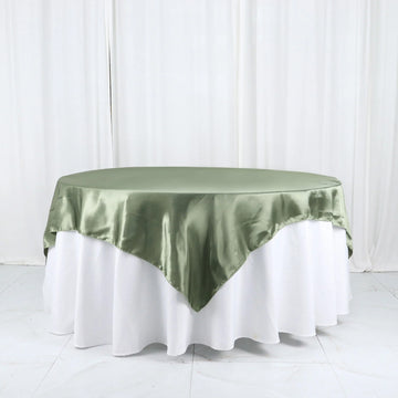 Dusty Sage Green Seamless Satin Square Table Overlay 72"x72"