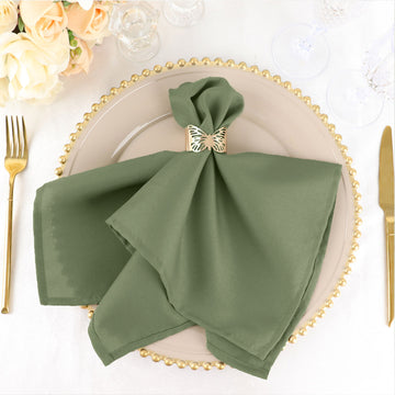 5 Pack | Eucalyptus Sage Green Polyester Cloth Napkins, Reusable Dinner Napkins | 20"x20"