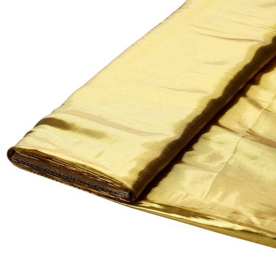 Shiny gold fabric roll, showcasing smooth texture and vibrant color.
