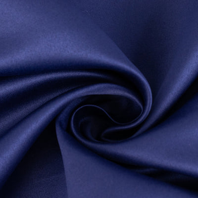 Navy blue satin fabric with smooth texture and sheen.