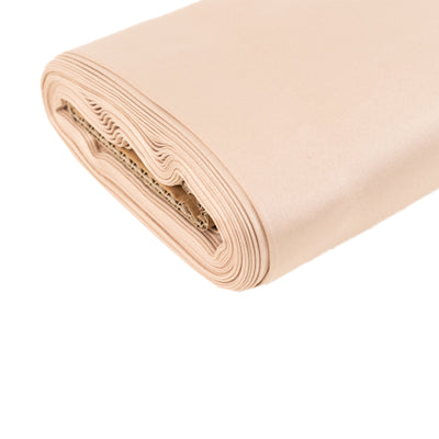 Roll of beige fabric, smooth texture, ideal for crafting and sewing projects.