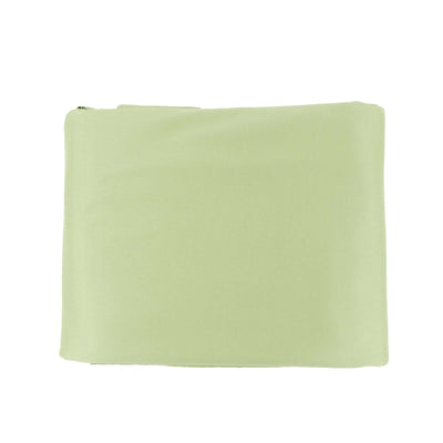 Green zippered pouch on a plain background.