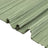 Green corrugated roofing sheet close-up with ribbed profile and cut edge