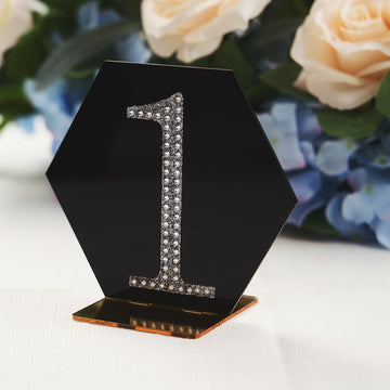 Glamorous Black/Gold Acrylic Hexagon Wedding Table Sign Holders
