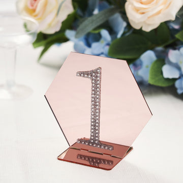 Glamorous Rose Gold Acrylic Hexagon Wedding Table Sign Holders