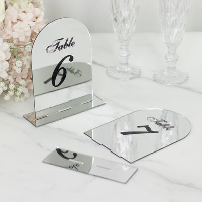 Mirrored table number signs 6 and 7 for elegant event decor