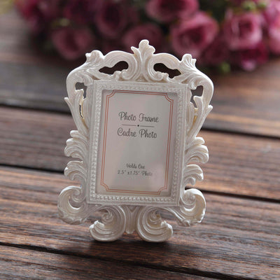 Ornate white photo frame with text for 2.5" x 1.75" photo display.