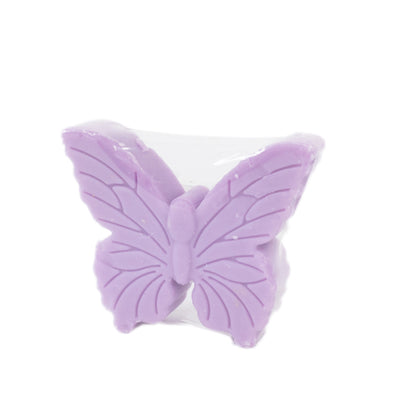 Purple butterfly-shaped soap on a plain background.