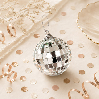 6 Pack Silver Foam Disco Mirror Ball With Hanging Strings, Holiday Christmas Ornaments 2"