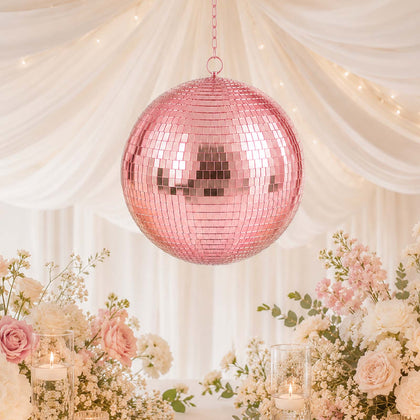 Large Rose Gold Foam Disco Mirror Ball With Hanging Swivel Ring, Holiday Party Decor 16"