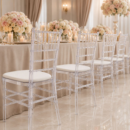 8 Pack Chiavari Chairs Transparent and Stackable Clear - Sleek Armless Design for Weddings & Gatherings