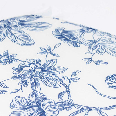 Blue floral porcelain pattern on white ceramic background