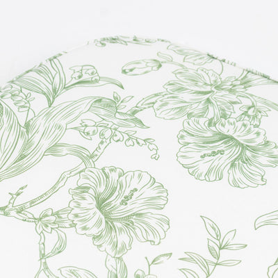 Green floral line art pattern on white fabric background
