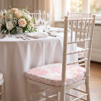 French Toile Chiavari Chair Pad White/Pink 1.5" Thick Memory Foam Seat Cushion with Ties, Removable Cover & Non-Slip Backing