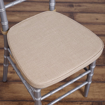 Natural Burlap Chiavari Chair Pad - Soft Cushion With Ties and Removable Cover