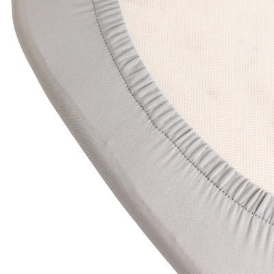 Gray fitted sheet with elastic edge for a snug fit.