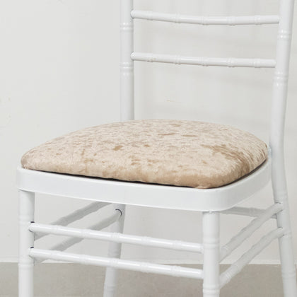 5 Pack Crushed Velvet Chiavari Chair Seat Pad Covers – Beige Stretch Cushion Slipcovers for Dining Chairs, Washable & Reusable