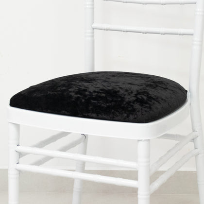 5 Pack Crushed Velvet Chiavari Chair Seat Pad Covers – Black Stretch Cushion Slipcovers for Dining Chairs, Washable & Reusable