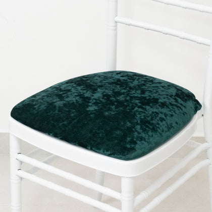 5 Pack Crushed Velvet Chiavari Chair Seat Pad Covers – Hunter Emerald Green Stretch Cushion Slipcovers for Dining Chairs, Washable & Reusable