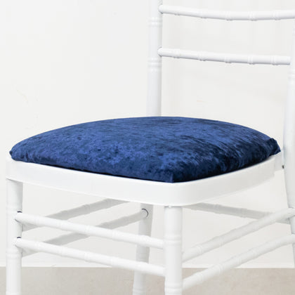 5 Pack Crushed Velvet Chiavari Chair Seat Pad Covers – Navy Blue Stretch Cushion Slipcovers for Dining Chairs, Washable & Reusable