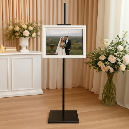 Heavy-Duty Black Metal Floor Easel Stand - Adjustable 5.5ft Display Easel for Paintings, Frames & Artwork