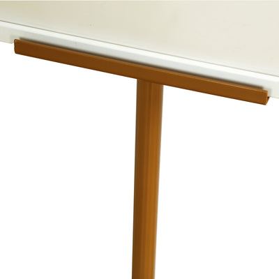 Modern gold metal table leg with a sleek design on a white background