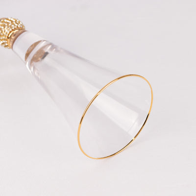 Elegant clear glass trumpet vase with gold rim