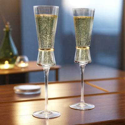 Elegant champagne flutes filled with bubbly sparkling wine