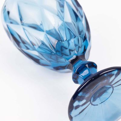 Blue crystal goblet with diamond pattern and elegant stem
