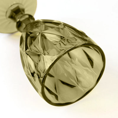 Green diamond-patterned glass goblet