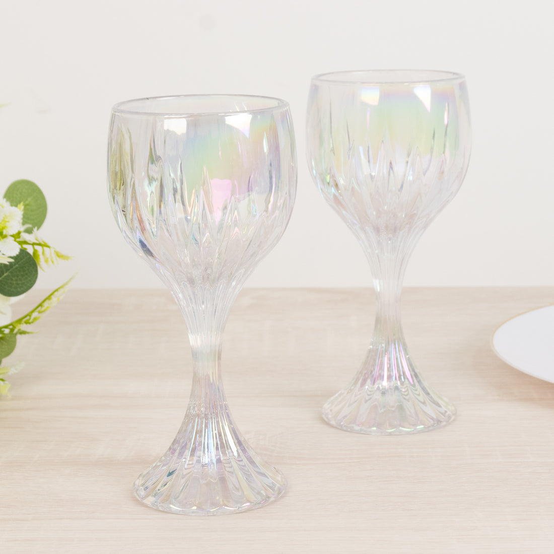 6 Pack Prism Cut Wine Glass Goblets – Iridescent Clear 10oz Crystal  Stemware for Red & White Wine