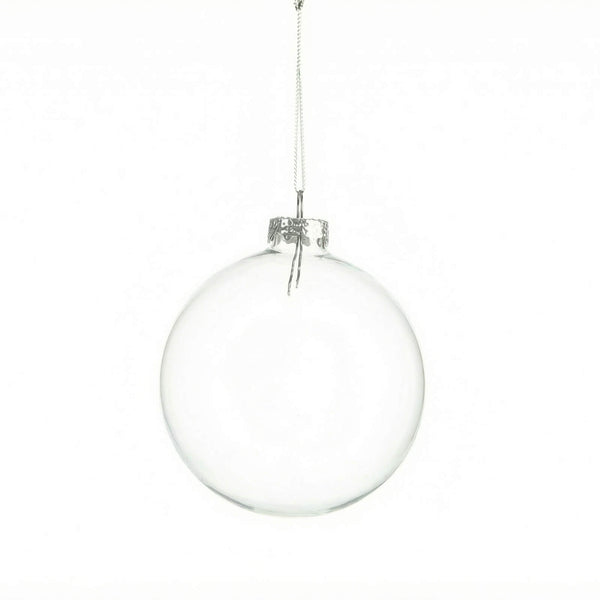 Clear glass ball Christmas ornament with silver cap and hanging string