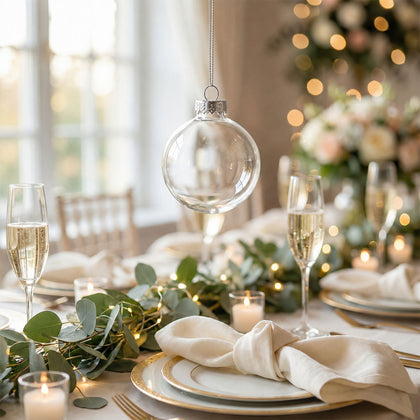 8 Pack Clear Glass Hanging Ornament Balls, 3" Fillable Round Baubles with Removable Silver Caps for DIY Crafts, Weddings, and Holidays