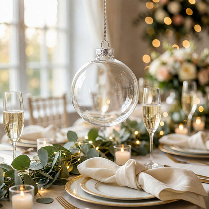 4 Pack Clear Glass Hanging Ornament Balls, 4" Fillable Round Baubles with Removable Silver Caps for DIY Crafts, Weddings, and Holidays