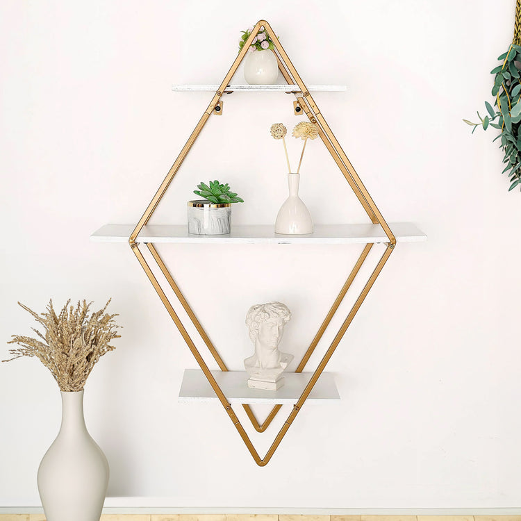 Champagne & Display Racks and Wall Decals - Metal and Wood Geometric 3 Tier Diamond Floating Shelf i