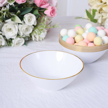 Elevate Your Gatherings with Glossy White / Gold Rim Heavy Duty Plastic Dessert Bowls