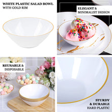 24 Pack Glossy White Heavy Duty Plastic Dessert Bowls with Gold Rim, Premium Disposable Ice Cream