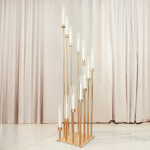 57 Inch Cluster Gold Taper Candle Holder with 12 Arms and Clear Glass Shades