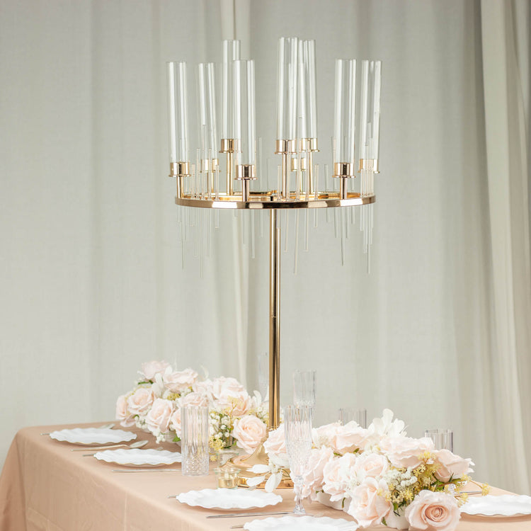 40inch Gold 9 Arm Round Cluster Taper Candelabra Table Centerpiece With Drip Accents