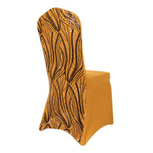 Gold Black Spandex Stretch Banquet Chair Cover With Wave Embroidered Sequins#whtbkgd